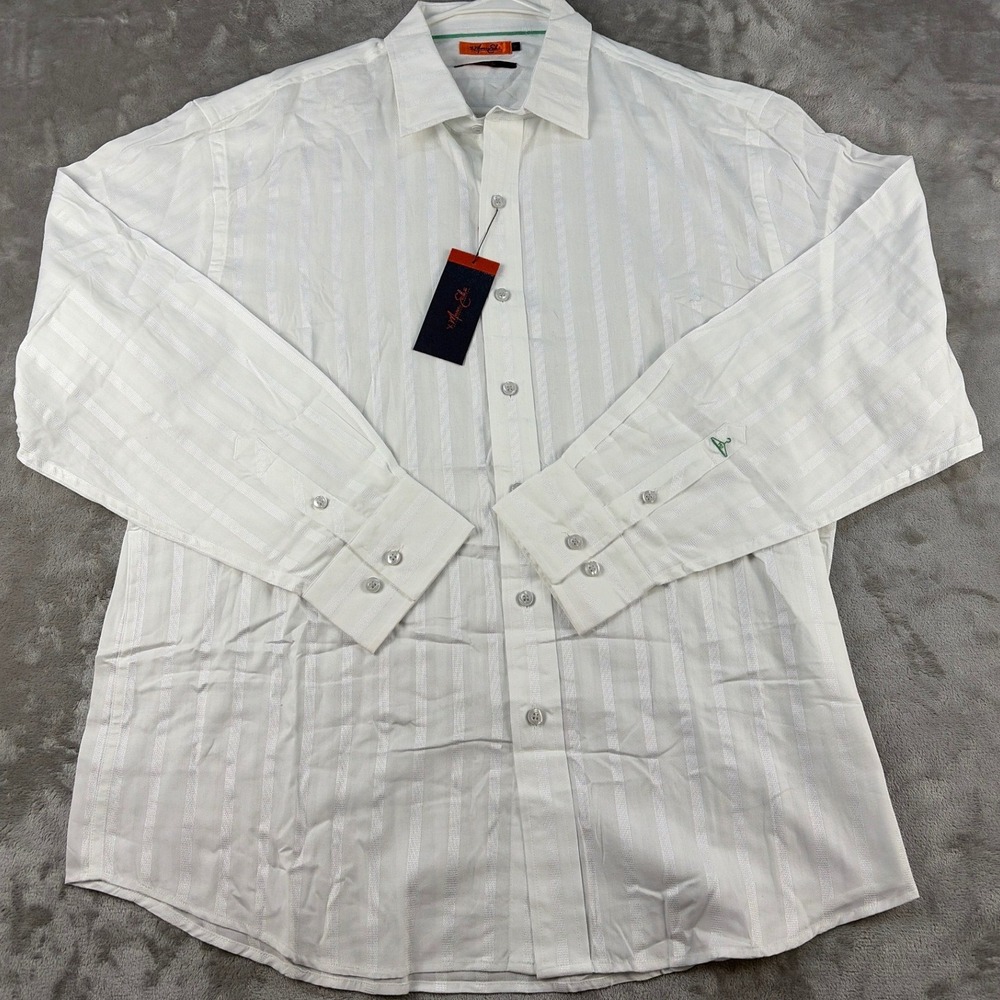 Marc Ecko Button-Down Mens XL Well Hung White Tonal Stripe Long Sleeve NEW